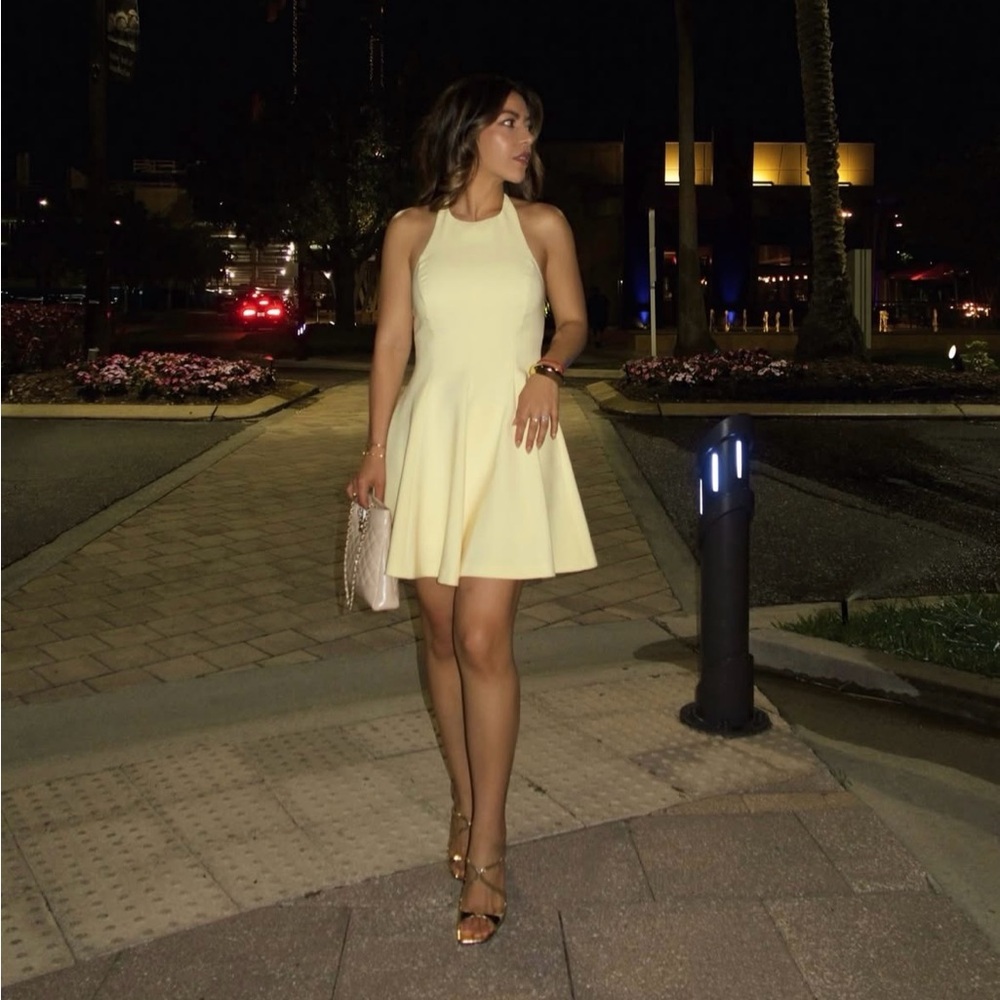 Zara mini halter dress butter yellow evening party wedding dress